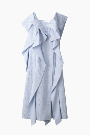 Swaying stripe embroidered dress (Blue)