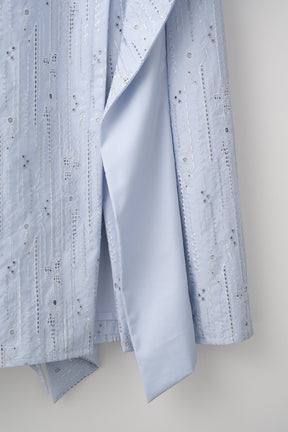 Swaying stripe embroidered dress (Blue)
