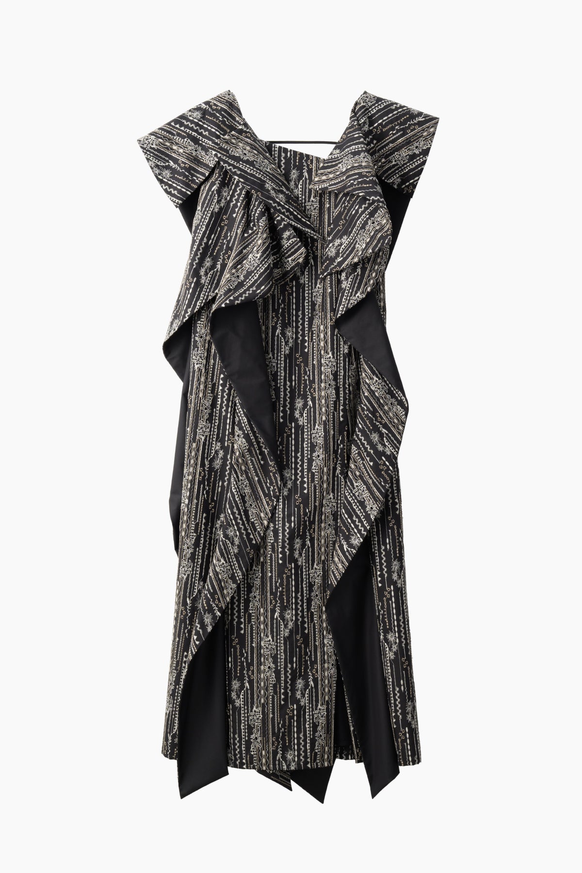 Swaying stripe embroidered dress (Black)