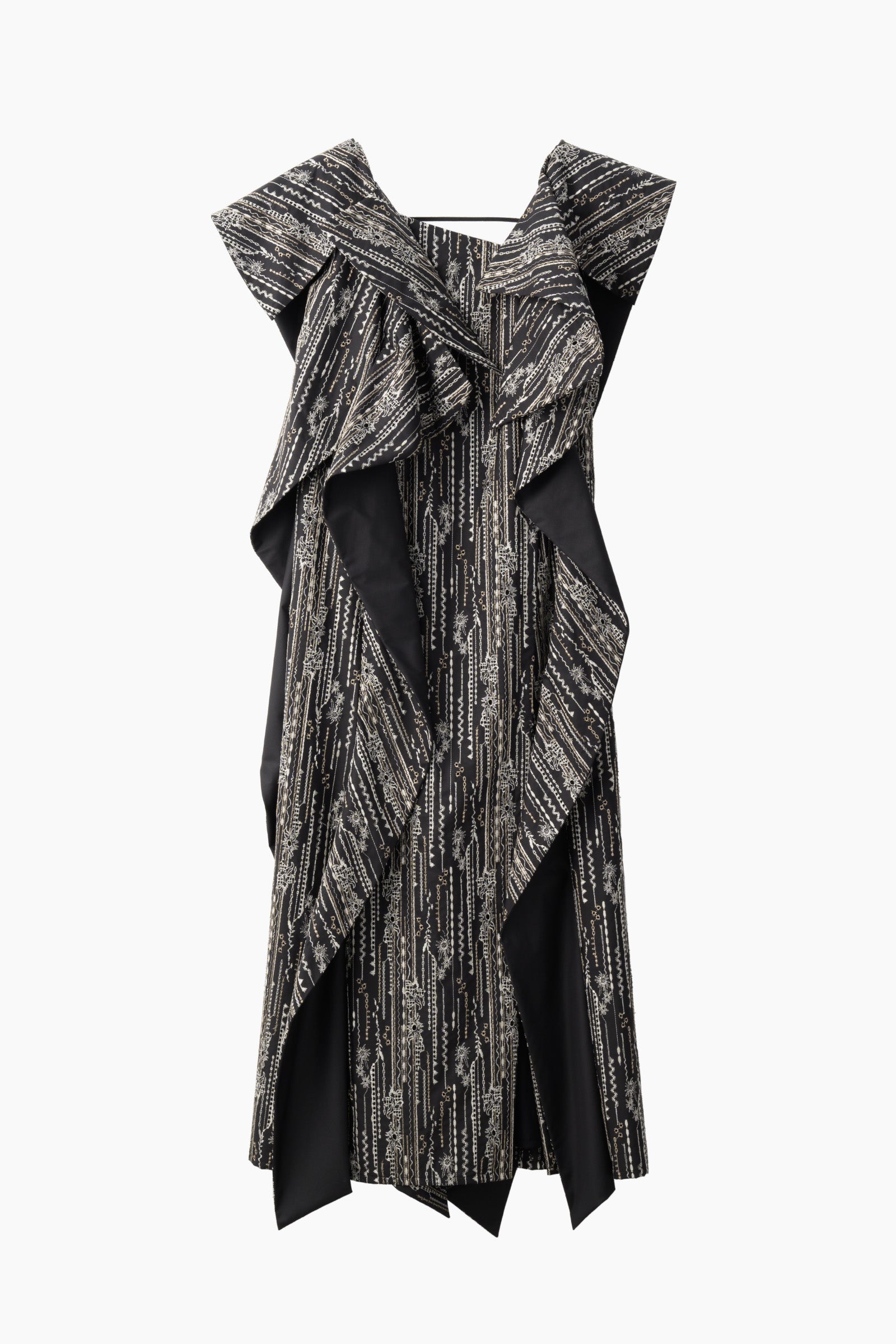 Swaying stripe embroidered dress (Black)