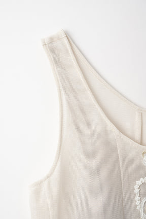 Loop embroidered mesh dress (Ivory)