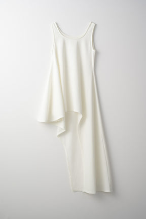 Brooch gather asymmetric dress (White)
