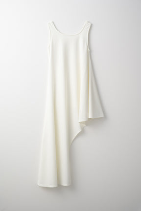Brooch gather asymmetric dress (White)