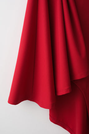Brooch gather asymmetric dress (Red)