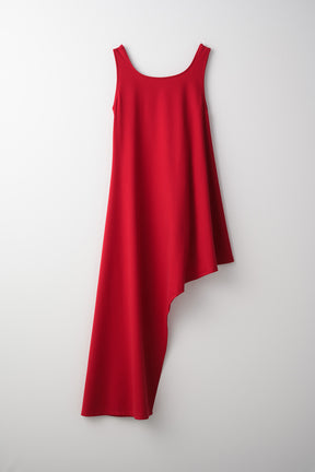 Brooch gather asymmetric dress (Red)