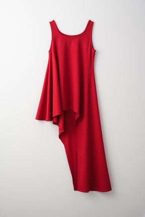 Brooch gather asymmetric dress (Red)