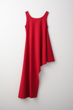 Brooch gather asymmetric dress (Red)