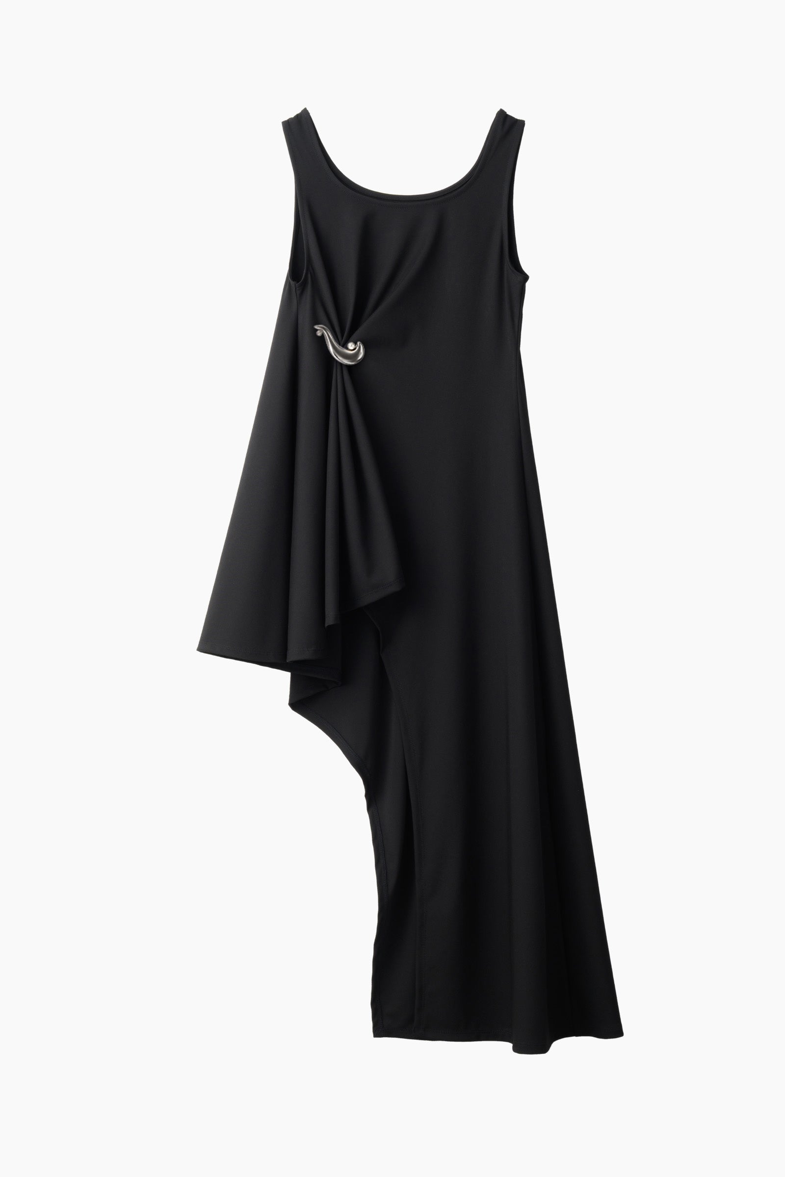 Brooch gather asymmetric dress (Black)