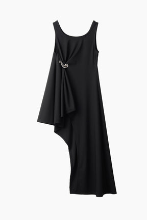 Brooch gather asymmetric dress (Black)