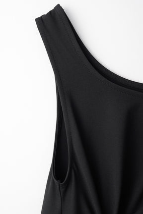Brooch gather asymmetric dress (Black)