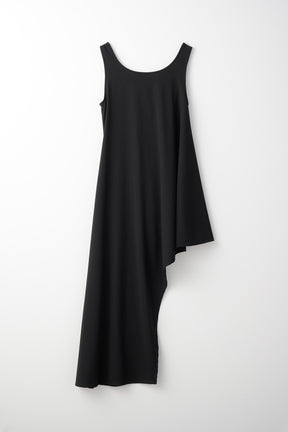 Brooch gather asymmetric dress (Black)