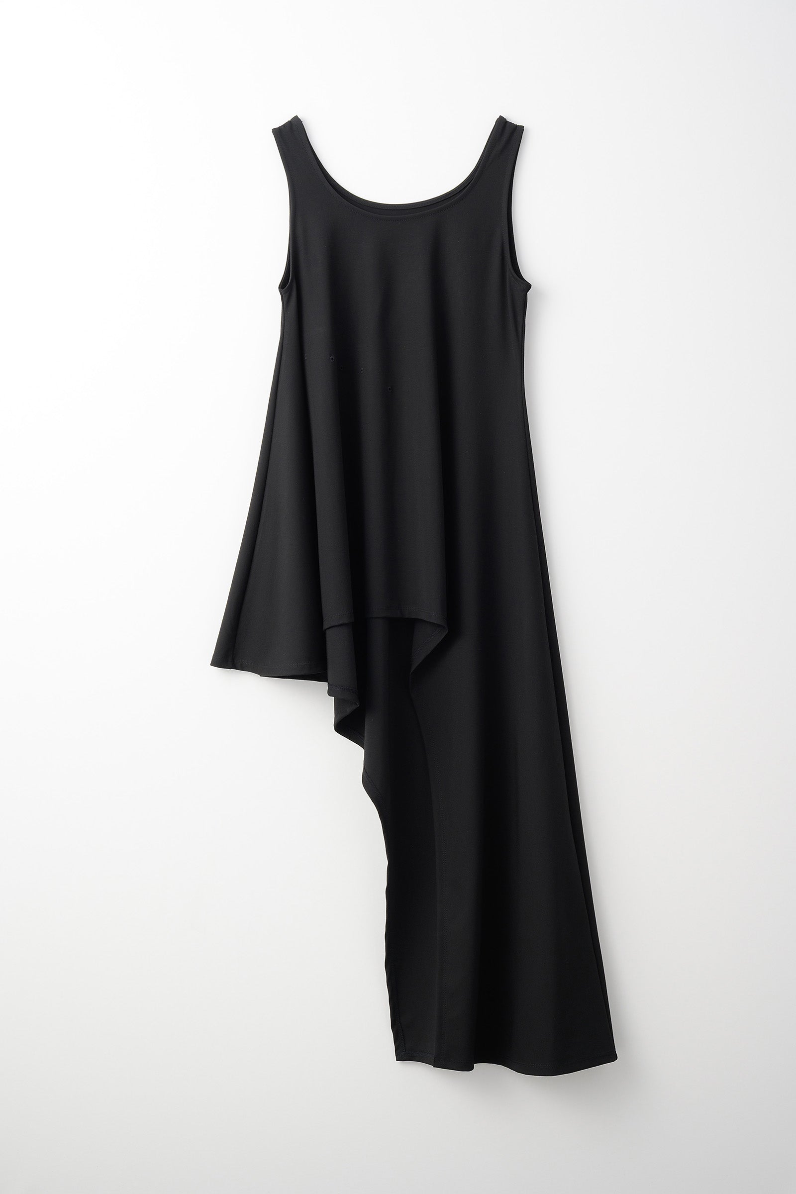 Brooch gather asymmetric dress (Black)