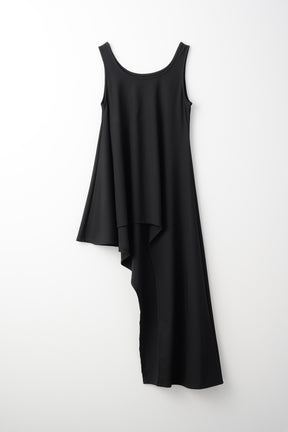 Brooch gather asymmetric dress (Black)