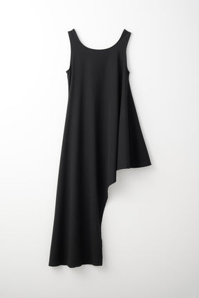 Brooch gather asymmetric dress (Black)