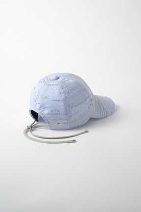 Swaying stripe embroidered cap (Blue)
