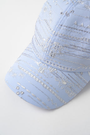 Swaying stripe embroidered cap (Blue)