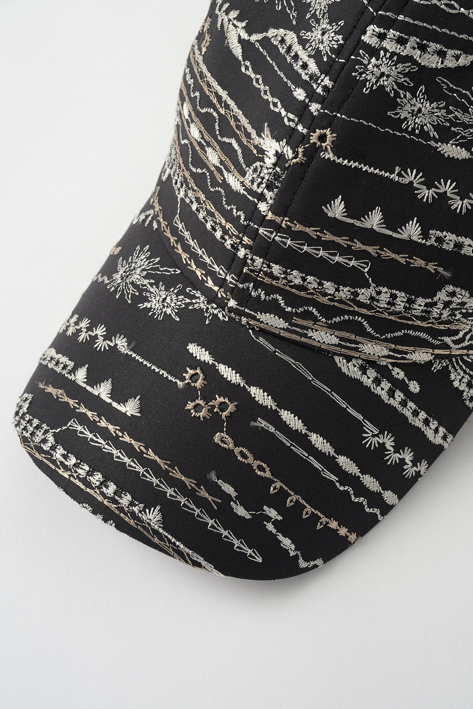 Swaying stripe embroidered cap (Black)