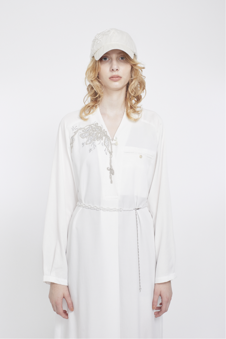 Nerine embroidered tulle cap (Ivory)