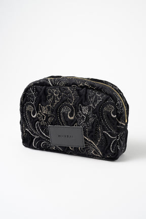 Ice flower embroidery pouch (Black)