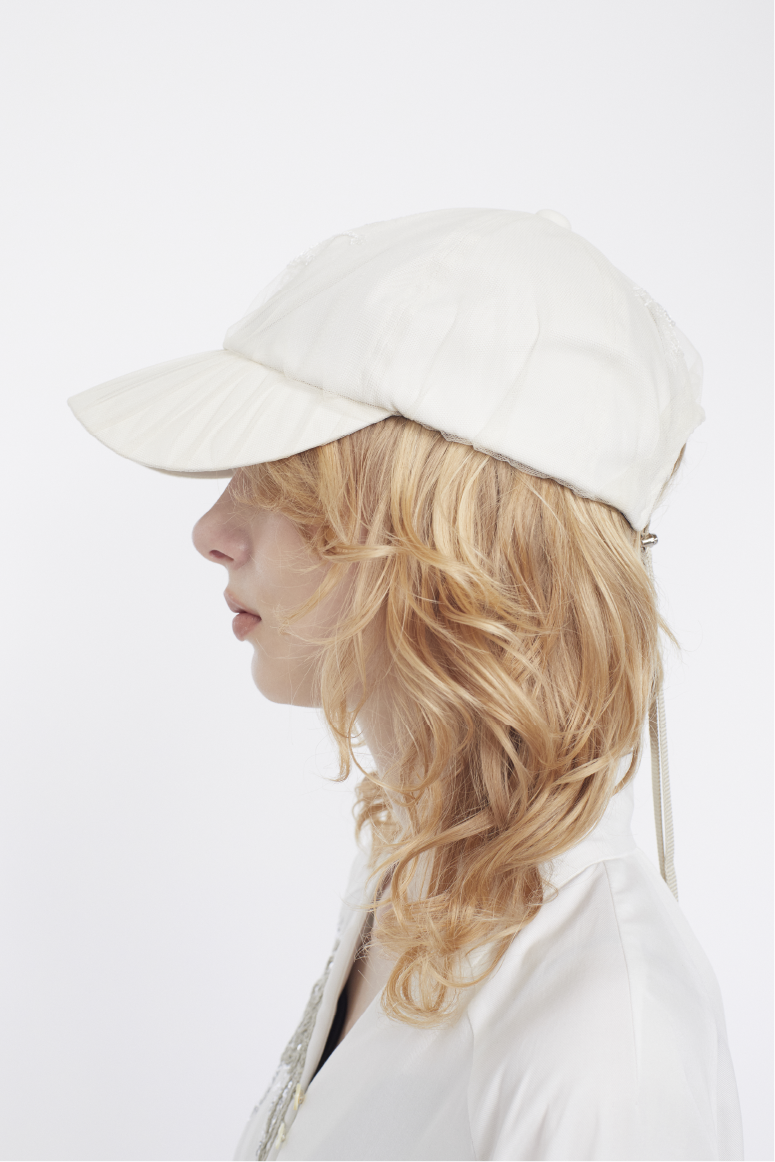 Nerine embroidered tulle cap (Ivory)