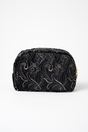 Ice flower embroidery pouch (Black)