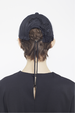 Nerine embroidered tulle cap (Black)