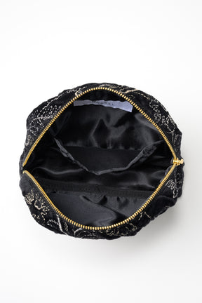 Ice flower embroidery pouch (Black)