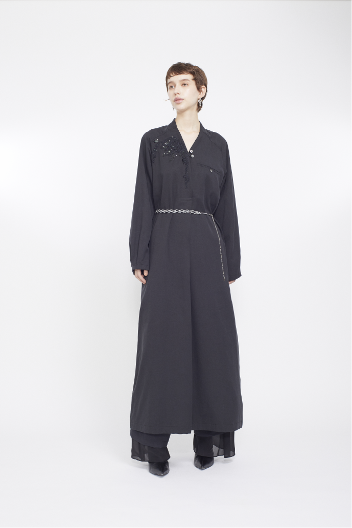 Veil embroidered layered slacks (Black)