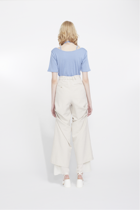 Veil embroidered layered slacks (Ecru)