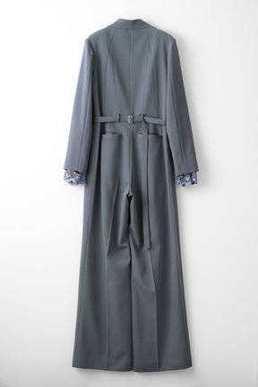 Slit sleeve lace jumpsuit set (Blue)