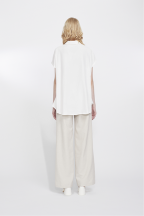 Veil embroidered layered slacks (Ecru)