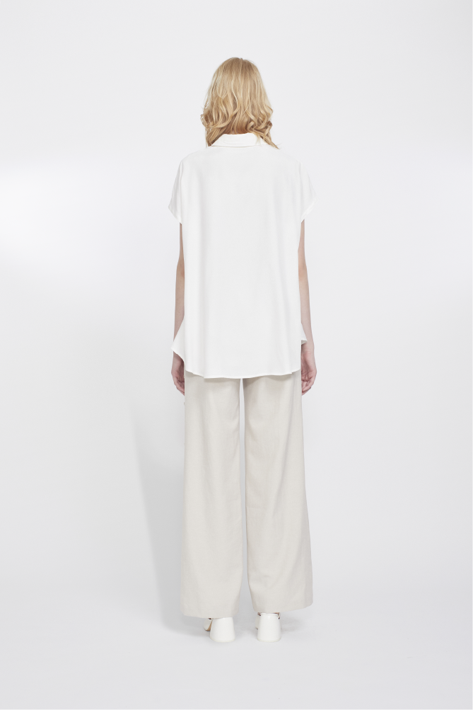 Veil embroidered layered slacks (Ecru)