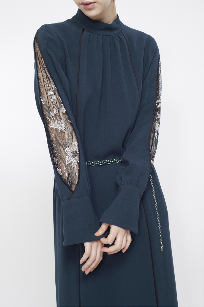 Petal sleeve lace dress (Green)