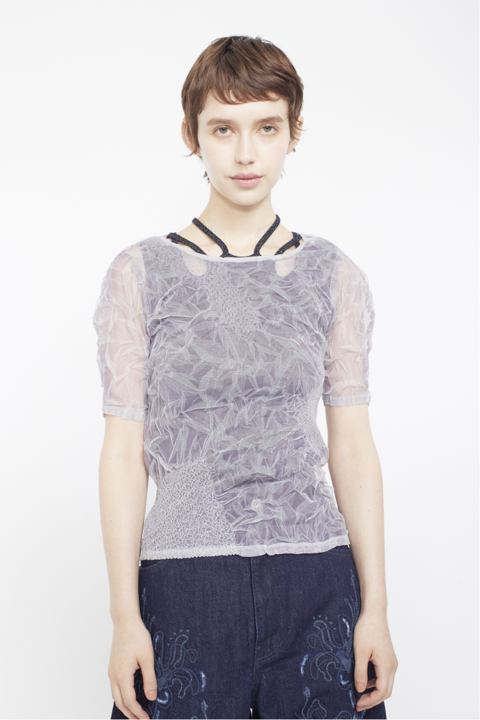 Crumpled half sleeve tops (Pink)