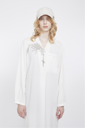 Veil embroidered dress (White)