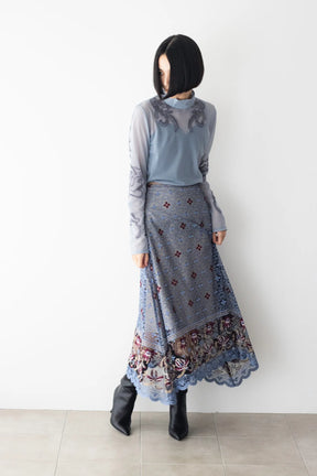 Everlasting embroidery lace skirt (Blue)