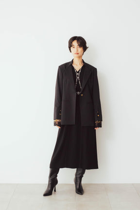 Petal collar lace dress set (Black)