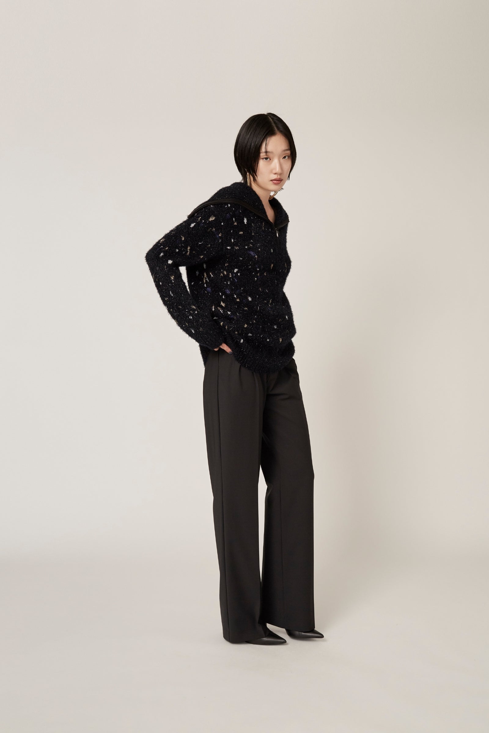 最終お値下げブラックニット セーター パール装飾 サイズ38 Twinkle knit top (Black) - ニットプルオーバー