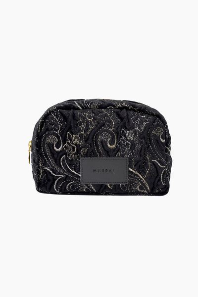 Ice flower embroidery pouch (Black)
