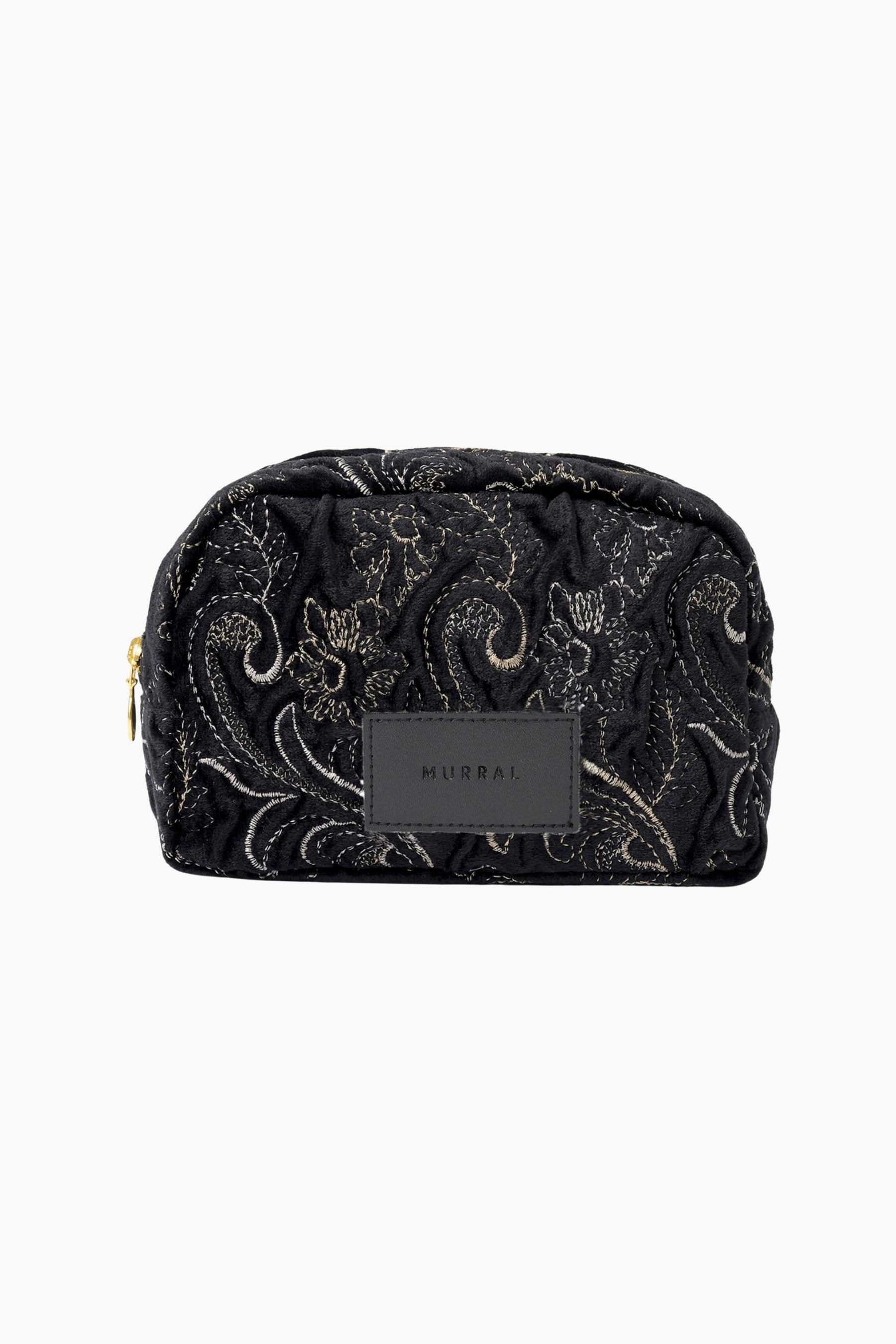 Ice flower embroidery pouch (Black)