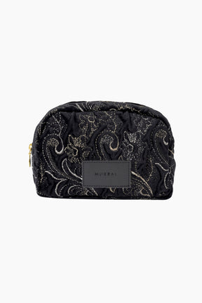 Ice flower embroidery pouch (Black)