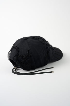 Nerine embroidered tulle cap (Black)