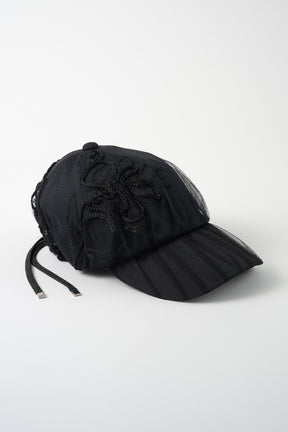Nerine embroidered tulle cap (Black)