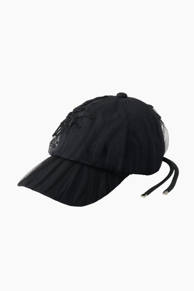 Nerine embroidered tulle cap (Black)