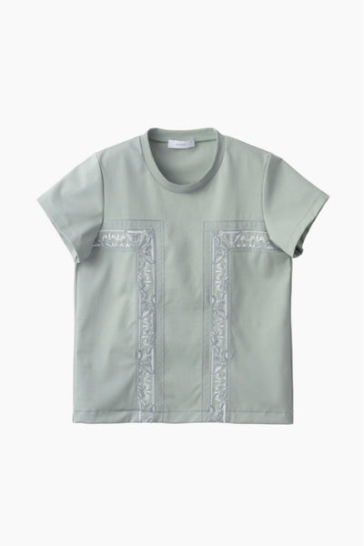 Framed embroidered jersey tops (Ash green)