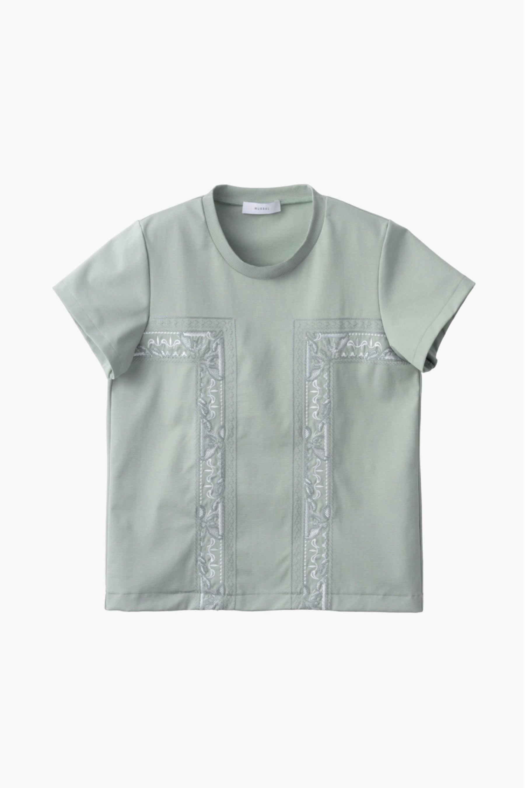 Framed embroidered jersey tops (Ash green)