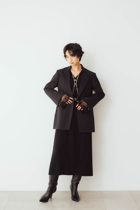 Petal collar lace dress set (Black)