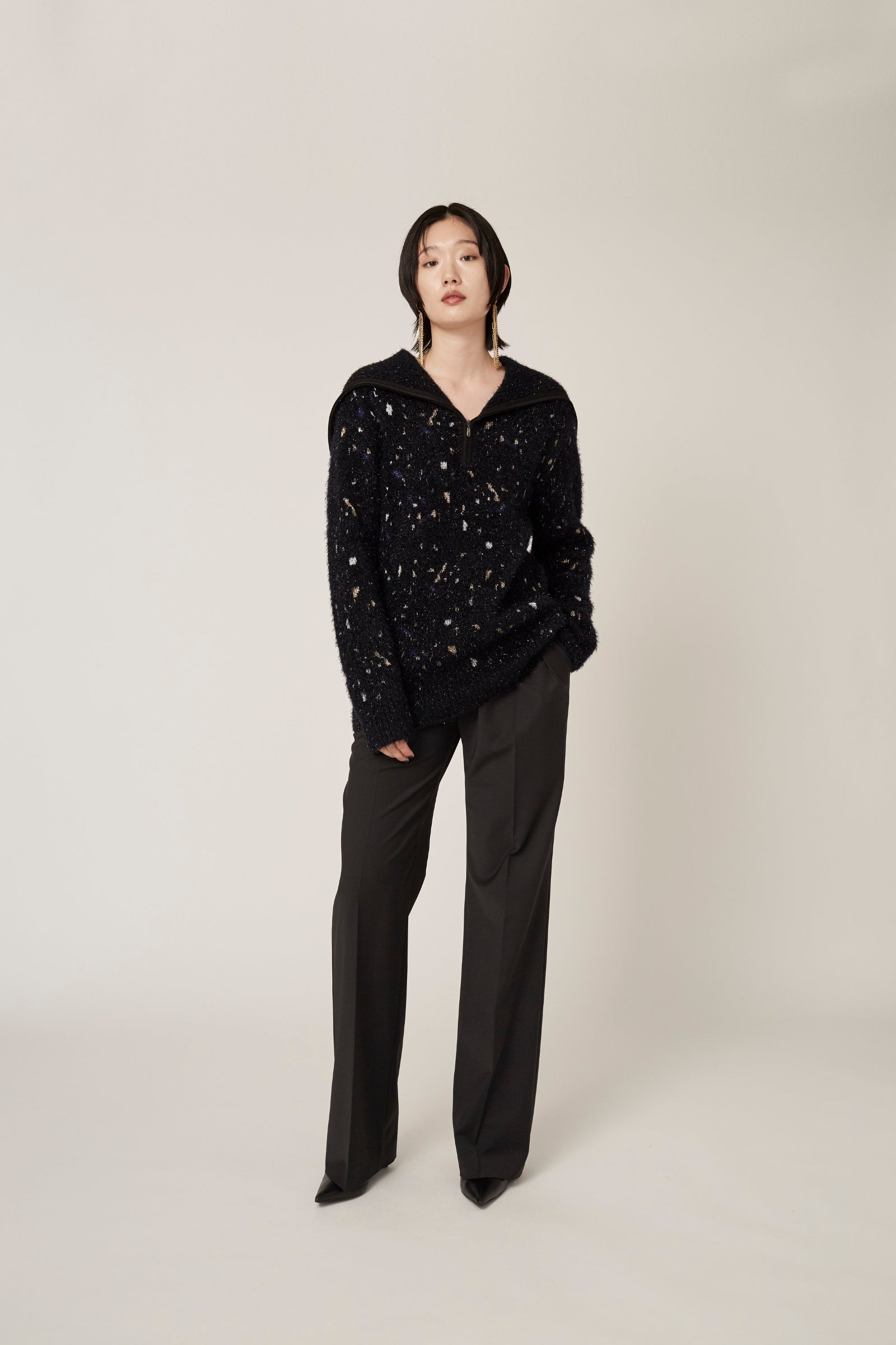 Twinkle knit top (Black) - ニットプルオーバー