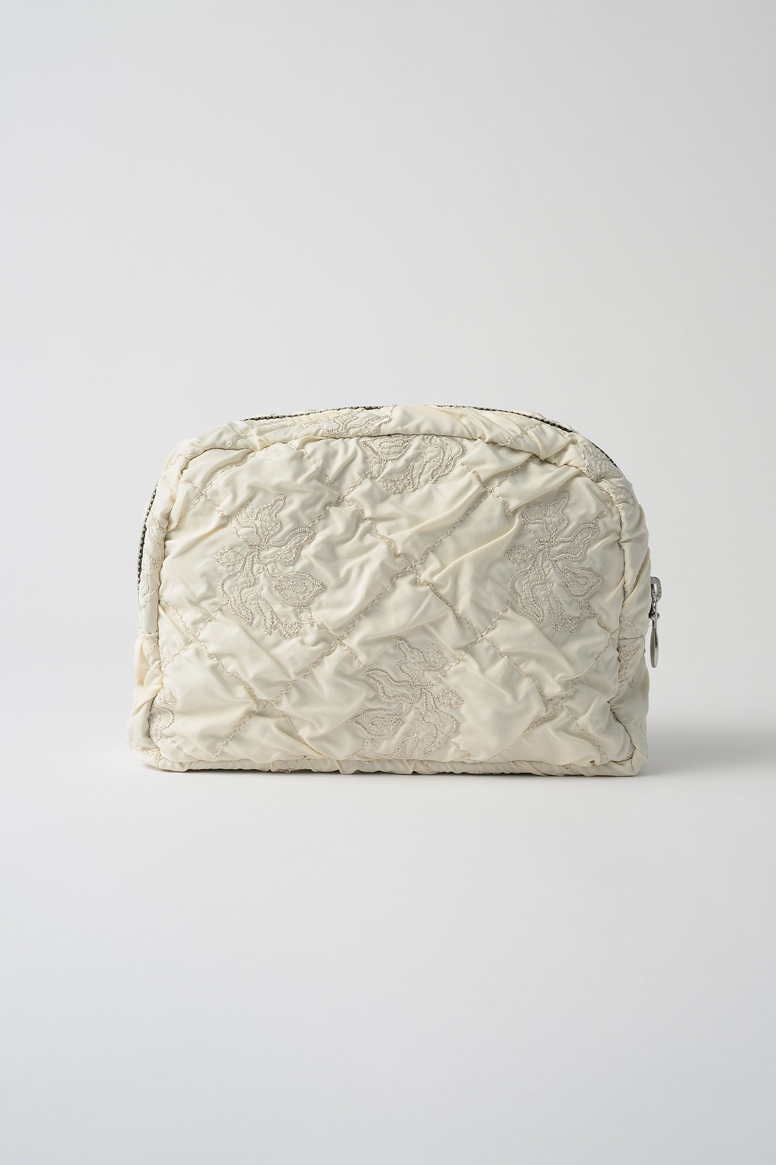 Dahlia shrinking embroidery pouch (Ivory)