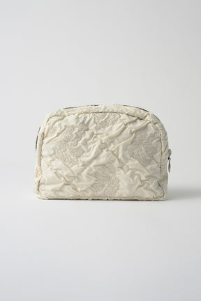 Dahlia shrinking embroidery pouch (Ivory)